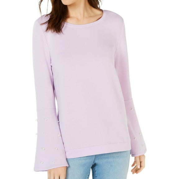 I.N.C Womens Pearl Beaded Sweatshirt, Purple, X-Large