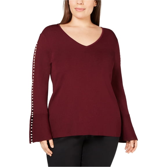 I.N.C Womens Pearl-Trim Pullover Sweater, Red, Plus Size, 3X