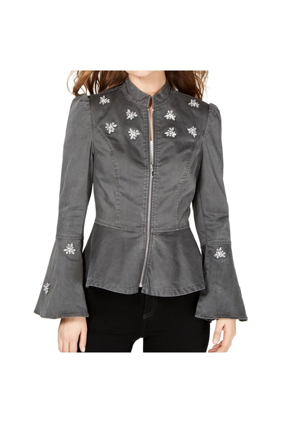 I.N.C Womens Peplum Jacket, Grey, Large