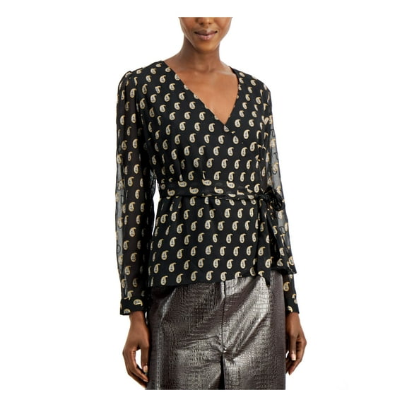 I.N.C Womens Pierretta Wrap Blouse, Black, X-Small