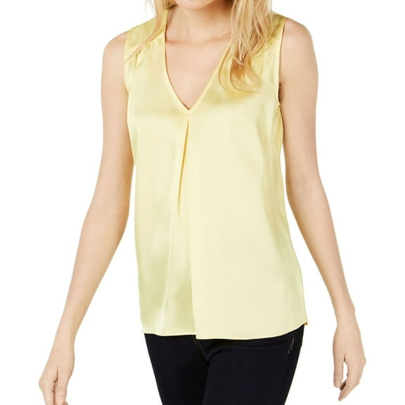 I.N.C Womens Pleat Front Pullover Blouse, Yellow, Large