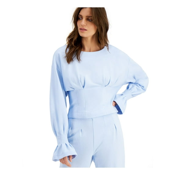 I.N.C Womens Pleated Sweatshirt, Blue, Medium