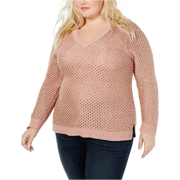 I.N.C Womens Pointelle Pullover Sweater, Pink, Plus Size, 4X