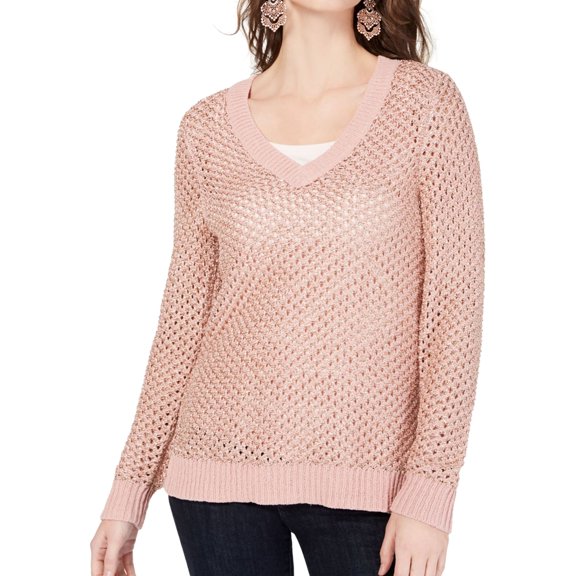 I-N-C Womens Pointelle Pullover Sweater, Pink, X-Small