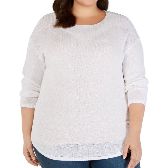 I.N.C Womens Pointelle Tunic Sweater, White, Plus Size, 0X