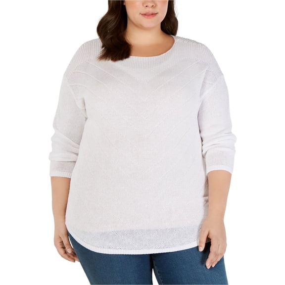 I.N.C Womens Pointelle Tunic Sweater, White, Plus Size, 0X