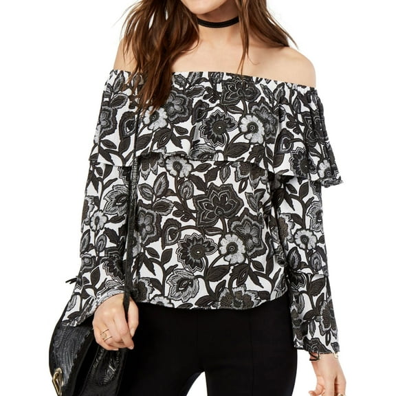 I.N.C Womens Printed Knit Blouse, Black, Small