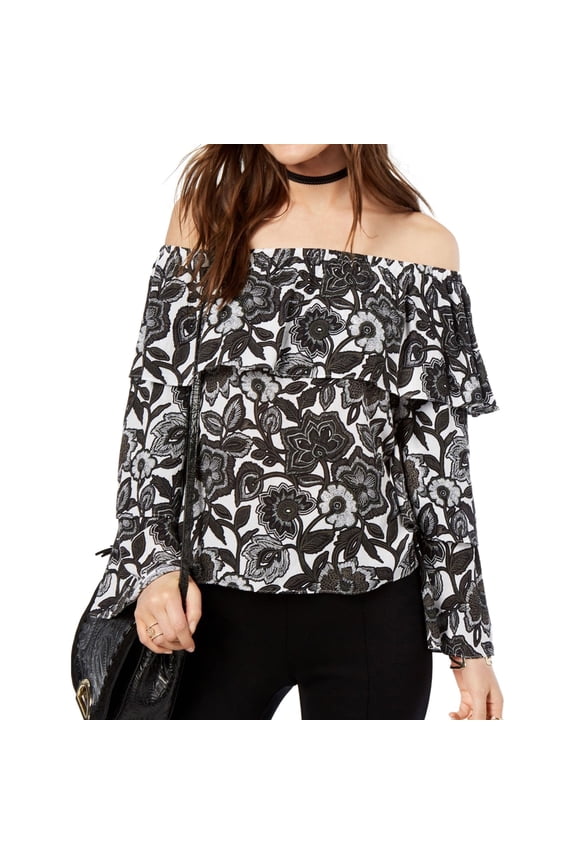 I.N.C Womens Printed Knit Blouse, Black, Small