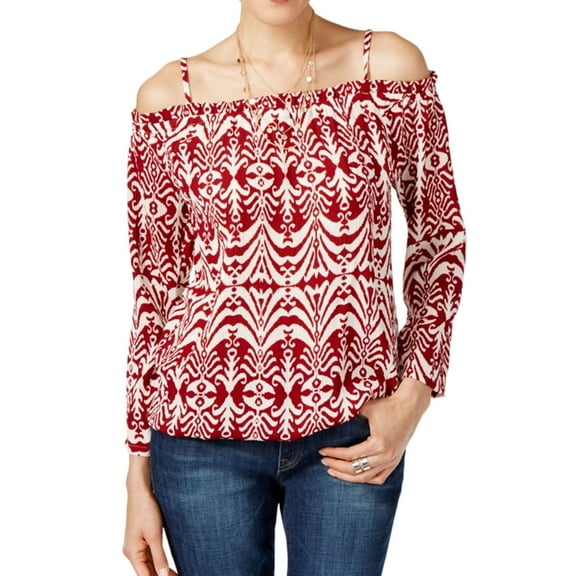 I.N.C Womens Printed Pullover Blouse, Red, 2