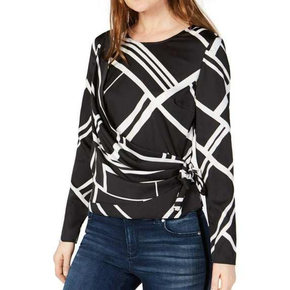 I.N.C Womens Printed Wrap Blouse, Black, X-Large