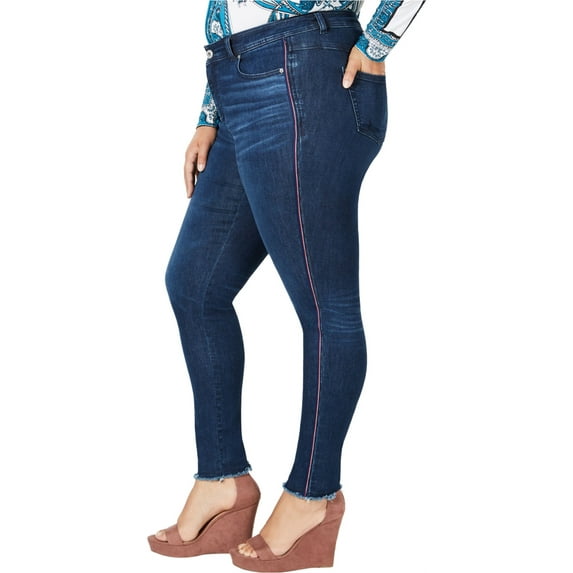 I.N.C Womens Racing Stripe Skinny Fit Jeans, Blue, Plus Size, 22W