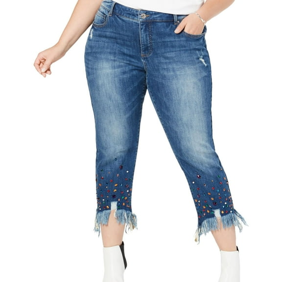 I.N.C Womens Rainbow Jewel Skinny Fit Jeans, Blue, Plus Size, 20W