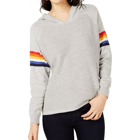 I.N.C Womens Rainbow Stripe Hoodie Sweatshirt, Grey, X-Small