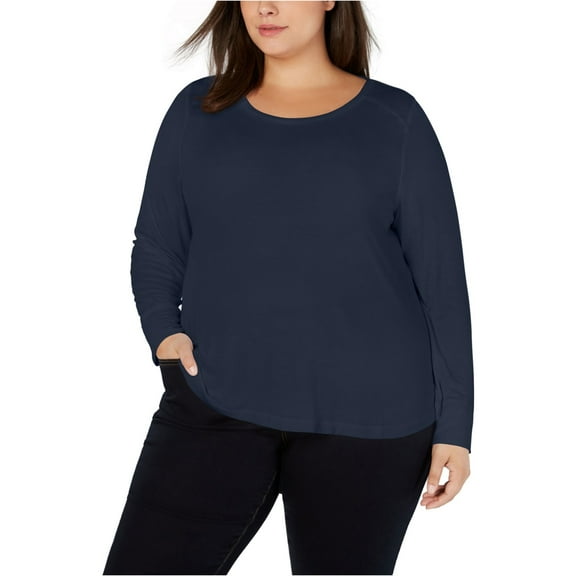 I-N-C Womens Ribbed Basic T-Shirt, Blue, 0X