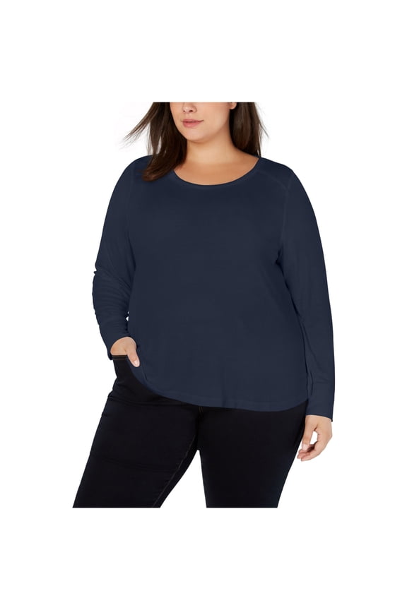 Womens Ribbed Basic T-Shirt, Blue, 0X