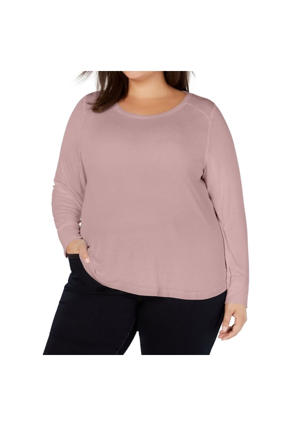 I.N.C Womens Ribbed Basic T-Shirt, Pink, Plus Size, 2X