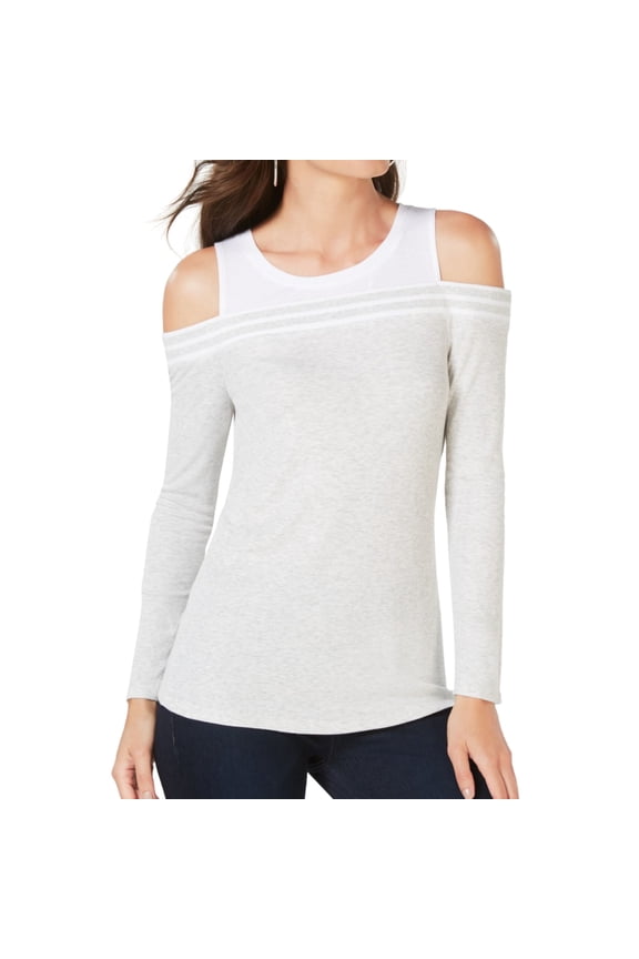 I.N.C Womens Ribbed Cold Shoulder Blouse, Grey, X-Large