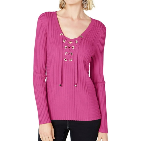 I.N.C Womens Ribbed Rhinestone Pullover Sweater, Pink, X-Large