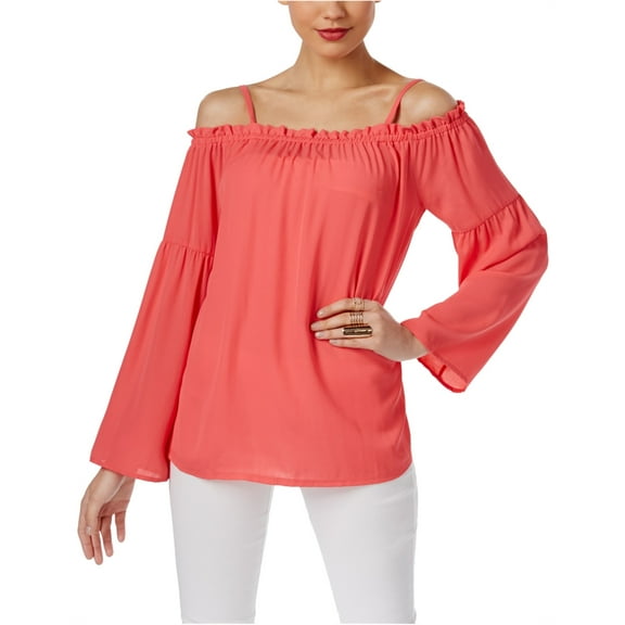 I-N-C Womens Ruched Knit Blouse, Orange, Medium