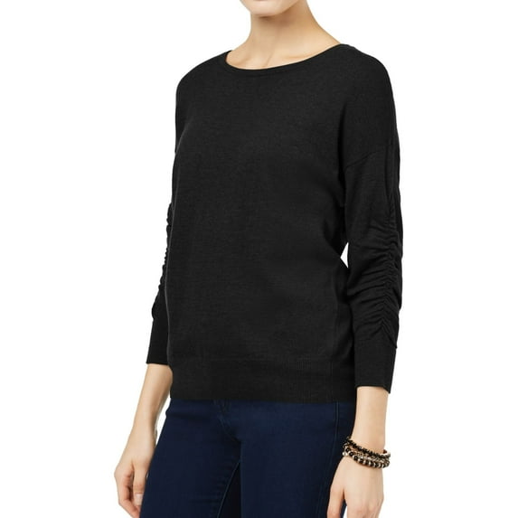 I.N.C Womens Ruched-Sleeve Knit Sweater, Black, Large