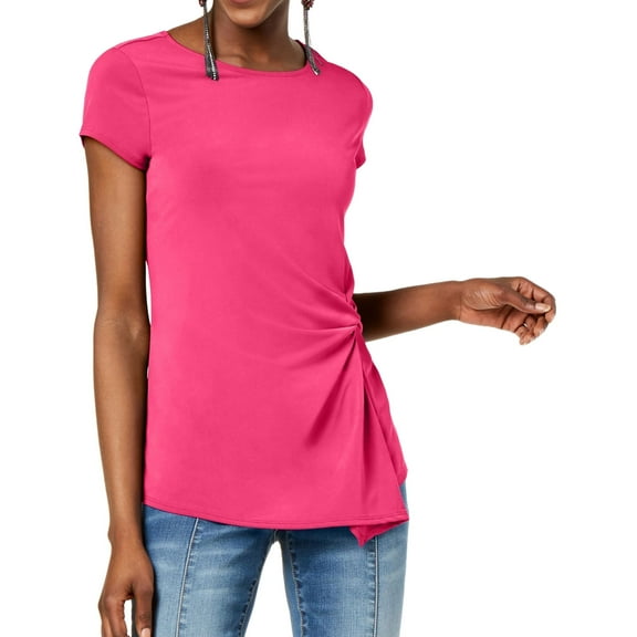 I.N.C Womens Ruching Basic T-Shirt, Pink, Petite, PM