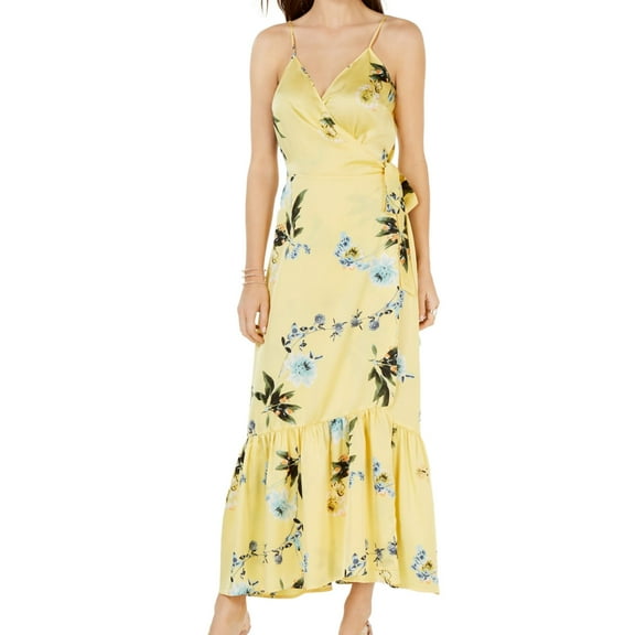 I.N.C Womens Ruffle-Hem Wrap Dress, Yellow, 4