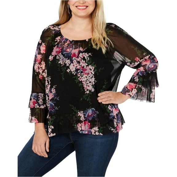 I-N-C Womens Ruffle Peasant Blouse