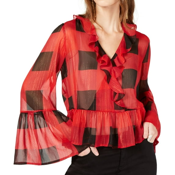 I.N.C Womens Ruffle Pullover Blouse, Red, X-Large
