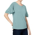 thumbnail image 1 of I.N.C Womens Ruffle Sleeve Pullover Blouse, Green, Medium, 1 of 2