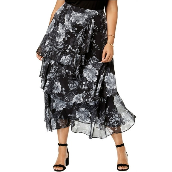 I-N-C Womens Ruffle Tiered Skirt, Black, 22W