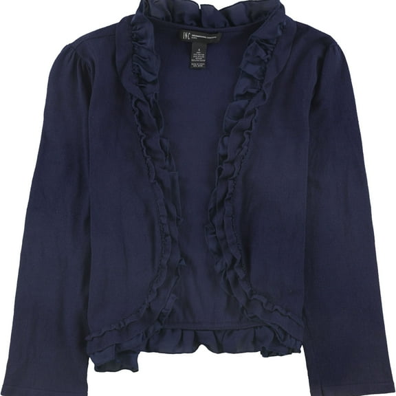 I.N.C Womens Ruffle Trim Knit Sweater, Blue, Small