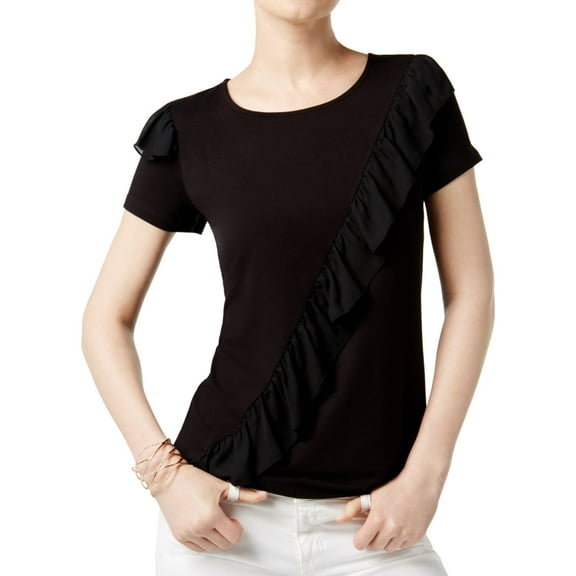 I.N.C Womens Ruffled Basic T-Shirt, Black, XX-Large