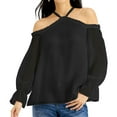 thumbnail image 1 of I.N.C Womens Ruffled Cold Shoulder Blouse, Black, X-Small, 1 of 1