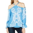 thumbnail image 1 of I.N.C Womens Ruffled Cold Shoulder Blouse, Blue, XX-Large, 1 of 1