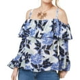 thumbnail image 1 of INC $80 Womens New 1108 Blue Floral Print Bell Sleeve Blouse L B+B, 1 of 1