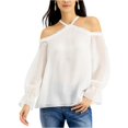 thumbnail image 1 of I-N-C Womens Ruffled Cold Shoulder Blouse, White, Small, 1 of 2
