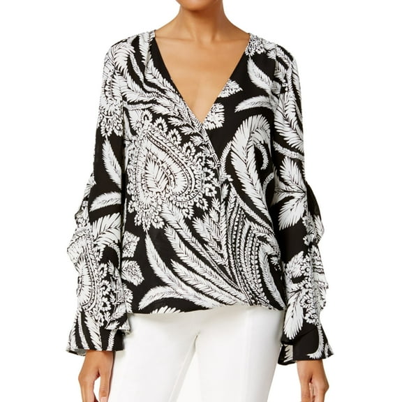 I.N.C Womens Ruffled Knit Blouse, Black, Small