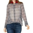 thumbnail image 1 of I.N.C Womens Ruffled Side Button Down Blouse, Grey, Large, 1 of 2