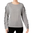 thumbnail image 1 of I.N.C Womens Ruffled Sleeve Basic T-Shirt, Grey, Small, 1 of 4