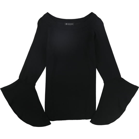 I-N-C Womens Ruffled Sleeve Knit Sweater, Black, X-Small