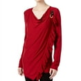 thumbnail image 1 of I.N.C Womens Ruffled Wrap Knit Sweater, Red, Large, 1 of 2
