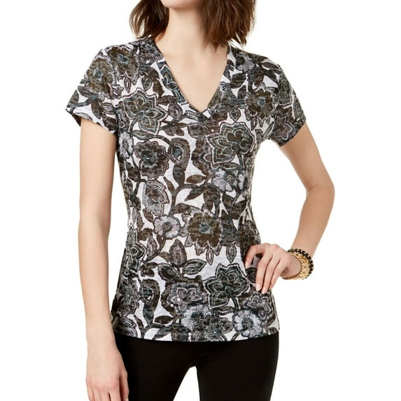 I.N.C Womens SS Basic T-Shirt, Black, Small