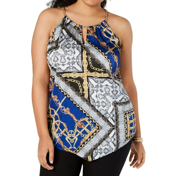 I.N.C Womens Scarf Print Halter Top Shirt, Multicoloured, Plus Size, 1X