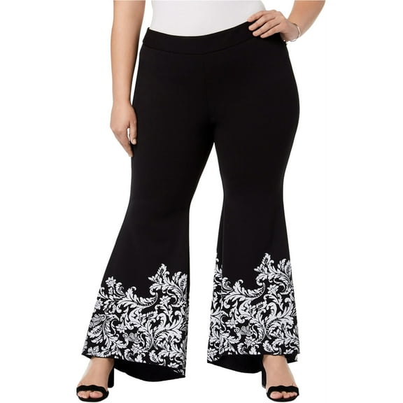 I.N.C Womens Scroll Tulip Casual Wide Leg Pants, Black, Plus Size, 18W