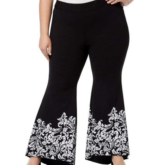 I.N.C Womens Scroll Tulip Casual Wide Leg Pants, Black, Plus Size, 24W