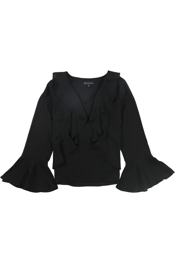 I.N.C Womens Sculpted Ruffle Pullover Blouse, Black, X-Large