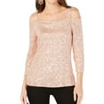 thumbnail image 1 of I.N.C Womens Sequined Cold Shoulder Blouse, Pink, X-Large, 1 of 2