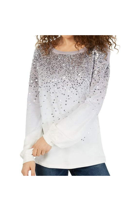 I.N.C Womens Sequined Sweatshirt, Purple, Medium