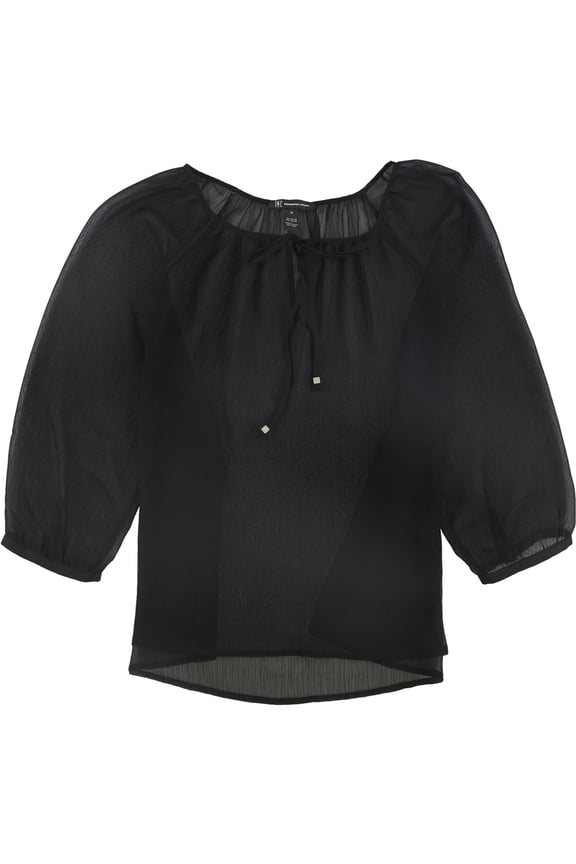 I.N.C Womens Sheer Pullover Blouse, Black, Medium