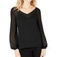 thumbnail image 1 of I.N.C Womens Sheer-Trim Knit Blouse, Black, Small, 1 of 1